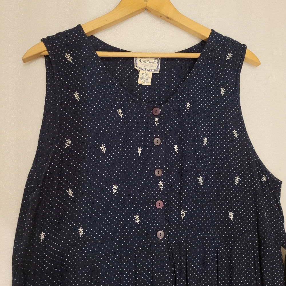 Vintage 90s April Cornell Floral Maxi Dress Cottagecore Tie Back Rayon XL 12-14 - Picture 3 of 12